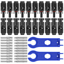 Laden Sie das Bild in den Galerie-Viewer, 5/6/8/10/12/20/22 Männlich/Weiblich MC4 Solarpanel Kabelstecker, Solar Panel Kabel Anschlüsse Stecker, Photovoltaik Steckverbinder mit Schraubenschlüssel, Schwarz