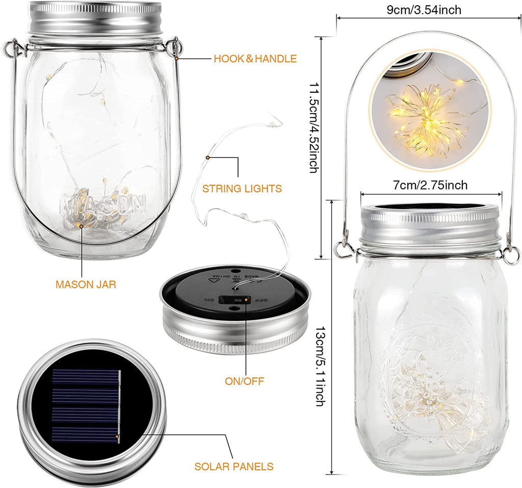 4/6/8 Stück 2Farben Solarlampen für Außen, 30Leds Lichterkette im Einmachglas Warmeweiße Laterne, Mason Jar Lampions Balkon Tischleuchte Dekoration Aussen, Wasserdichte Hängeleuchte für Garten Party Hochzeit