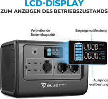 Laden Sie das Bild in den Galerie-Viewer, BLUETTI EB70 Tragbares Kraftwerk mit 200W Solarpanel, 716Wh/1000W Solargenerator LiFePO4 Batterie-Backup mit 2 230V AC Steckdosen, 2 100W USB-C, Stromgenerator für Outdoor Camping Home RV Vanlife