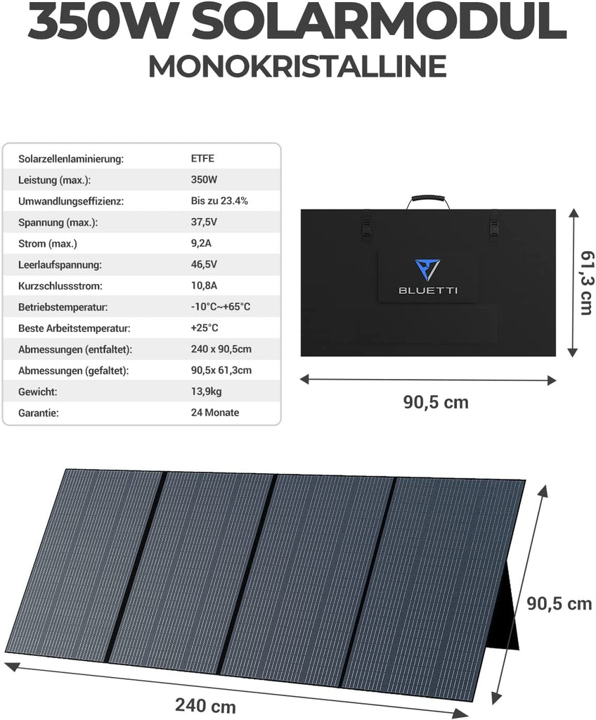 BLUETTI Solargenerator AC200MAX mit 1/2/3 x PV350 Solarpanel, 2048Wh/2200W LiFePO4 Tragbare Powerstation Stromaggregat, 350W Solarmodule für Notstromversorgung Camping, Wohnwagen, Stromausfall