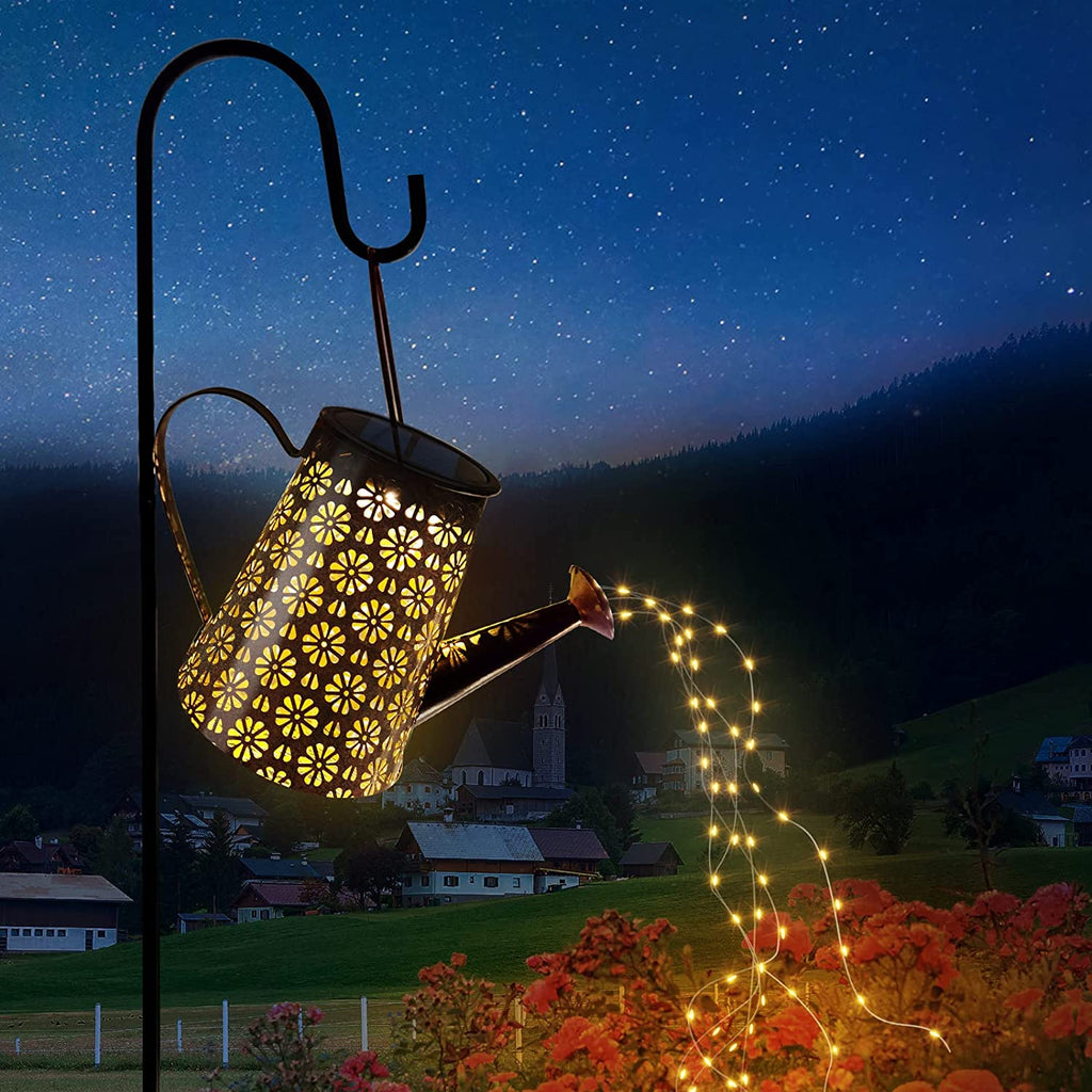 Solar Gießkanne mit Lichterkette Gartendeko - Gießkannenlicht Lichter für Hofweg Baum Rasen Yard Path, Solar Märchengarten LED, Lichterketten Aussen, Star Shower Garten Leuchten (mit Schäferhaken)