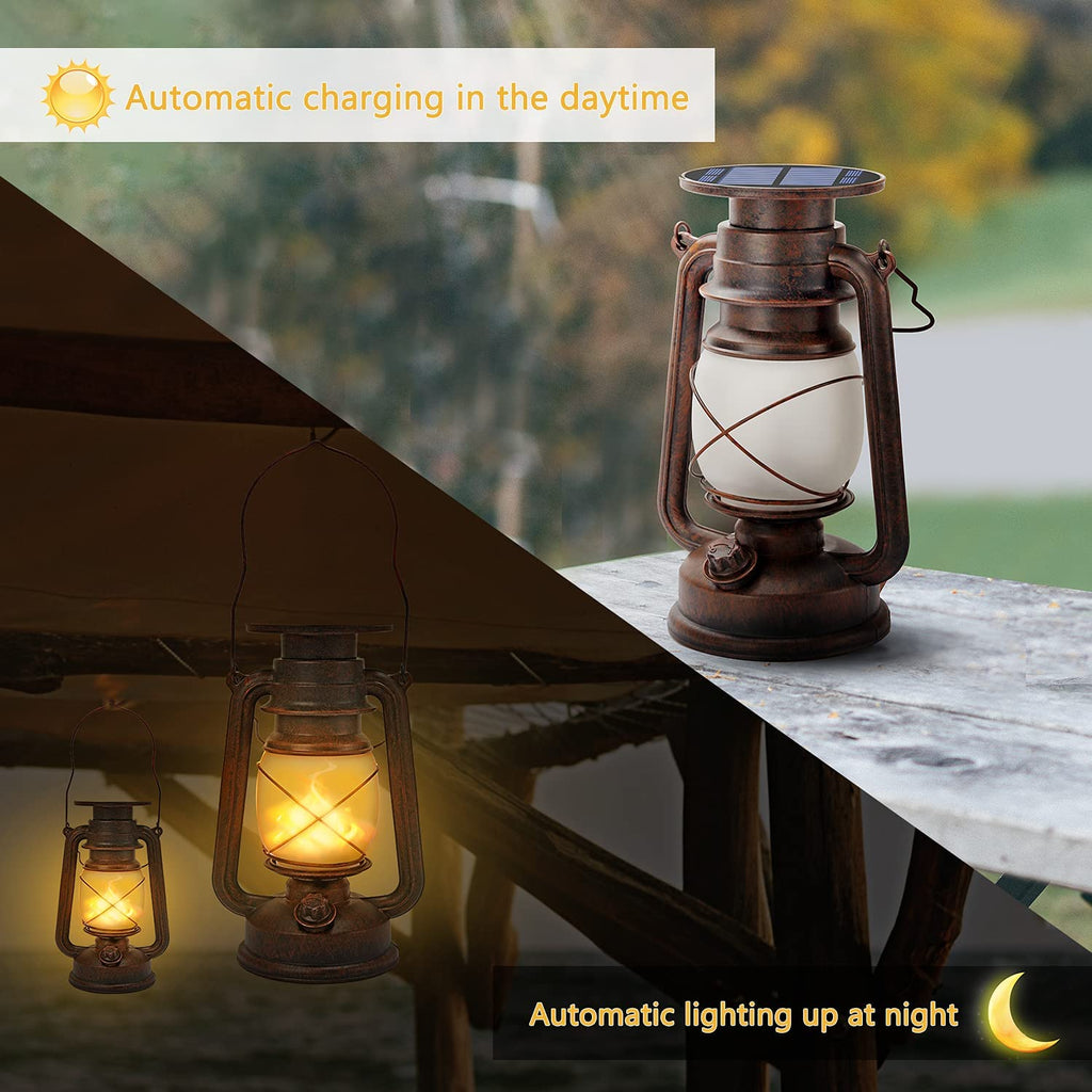 Led Vintage Solar Laterne Solar-LED-Sturmlampe Warmweiß Ultra Helle Solarlaterne Für außen Retro Design Led Laterne Outdoor Mit Flammen-Effekt Wasserdicht Campinglampe Für Garten,Draußen