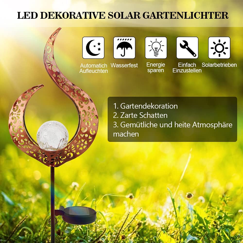 Solarlampe für Außen,Metall Aushöhlen LED Stake Dekorative Gartenfahlständer Solarleuchte im Freien Gartendeko für Terrasse, Weg, Hof, Rasen, Patio