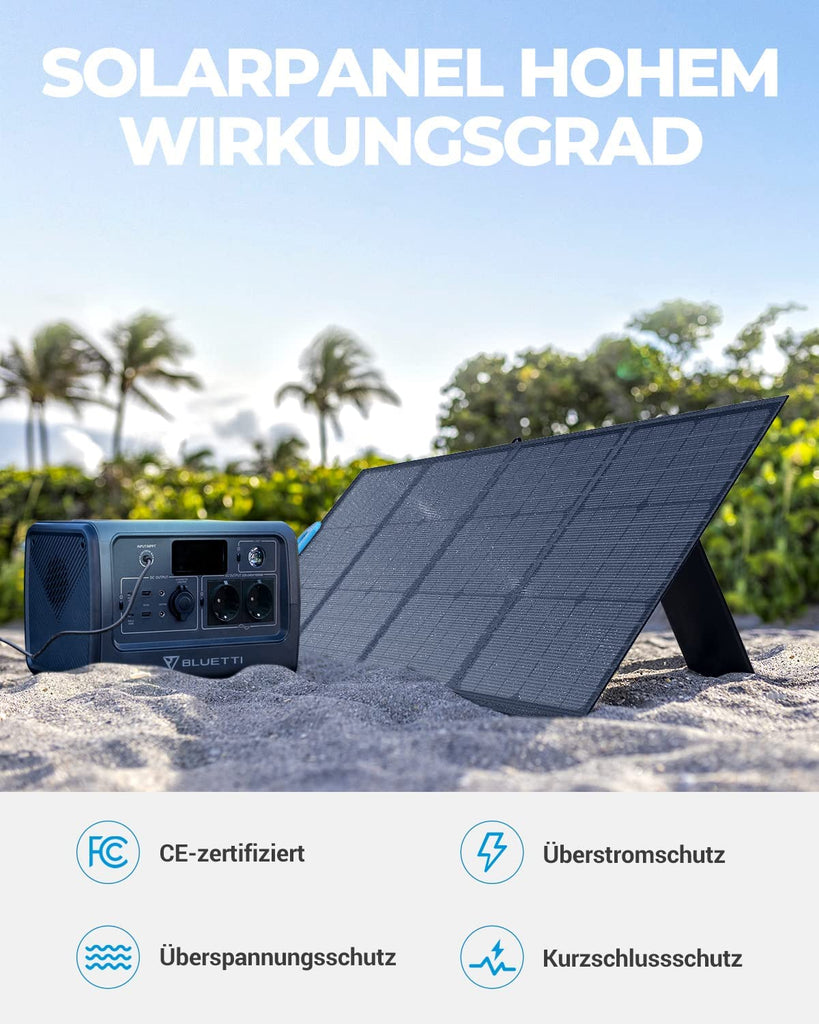 BLUETTI EB70 716Wh/1000W Tragbares Kraftwerk mit PV120 120W faltbarem Solarpanel, LiFePO4 Akku mit 2 AC Steckdosen, Solargenerator für Outdoor Camping Home Vanlife Off Grid Emergency