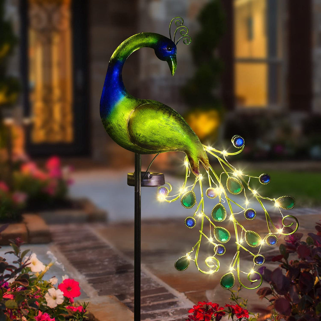 Solar Gartenleuchte Metall Pfau Gartendeko Wasserdicht Pfau Solar Pfahl Lichter für Outdoor Patio Hof Dekorationen