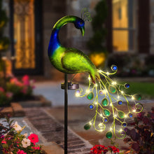 Laden Sie das Bild in den Galerie-Viewer, Solar Gartenleuchte Metall Pfau Gartendeko Wasserdicht Pfau Solar Pfahl Lichter für Outdoor Patio Hof Dekorationen