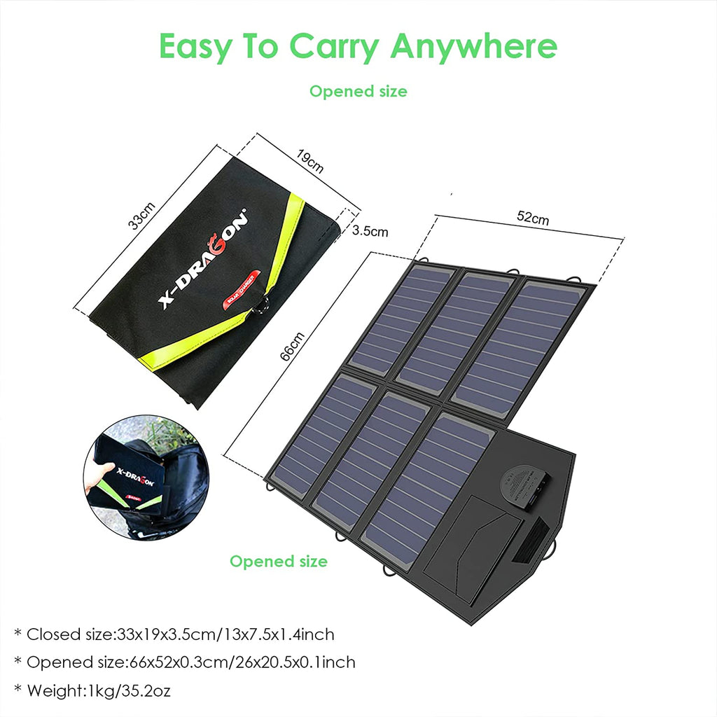 X-DRAGON 40W Faltbar Solarpanel Solar Charger  Solar Klappbar Solar Panel USB (5V USB + 18V DC) für Kurbelradio Notfall, Laptops, Akku, Powerbank, Tablets, Smartphones, Reise, Notfall