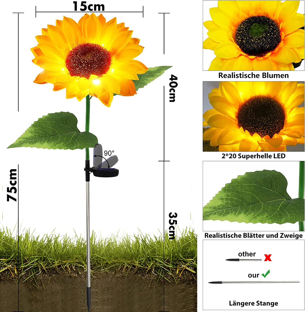 Solarlampen für Außen Deko, 2/4 Stück Solarleuchten für Außen Garten Deko, Wasserdicht Solar Gartenleuchte Dekoration, Sonnenblume Licht mit 20 LEDs für Garten, Terrasse, Rasen