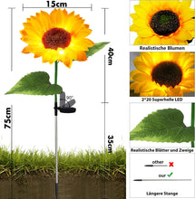 Laden Sie das Bild in den Galerie-Viewer, Solarlampen für Außen Deko, 2/4 Stück Solarleuchten für Außen Garten Deko, Wasserdicht Solar Gartenleuchte Dekoration, Sonnenblume Licht mit 20 LEDs für Garten, Terrasse, Rasen