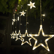 Laden Sie das Bild in den Galerie-Viewer, Solar Lichterkette mit LED Kugel 12 Stern-Mond Stern-Stern Sterne Mond Lichtervorhang 123 Leuchtioden Lichtervorhang 8 Modi Innen &amp; Außenlichterkette Wasserdicht Dekoration für Weihnachten