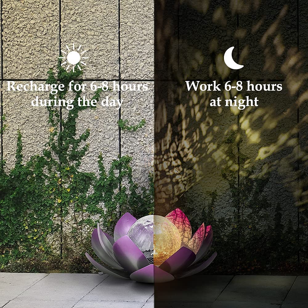 Solar Licht Outdoor Garten, Wasserdichte Solar Lotusblüten Lampe Dekoratives, Traumhafte Lichteffekte durch Bruchglasoptik, LED Solar Lotus Laterne für Terrasse, Rasen, Gehweg, Boden