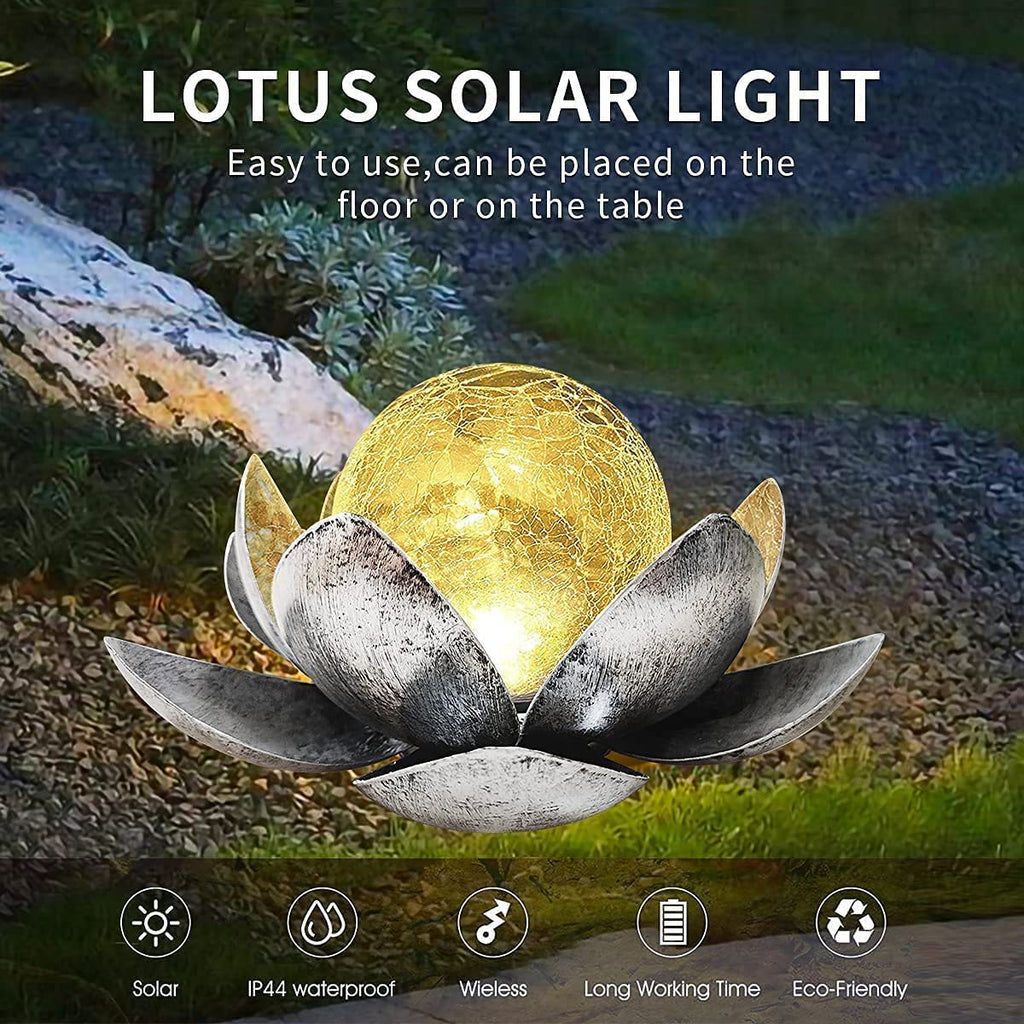 Solar Licht Outdoor Garten, Wasserdichte Solar Lotusblüten Lampe Dekoratives, Traumhafte Lichteffekte durch Bruchglasoptik, LED Solar Lotus Laterne für Terrasse, Rasen, Gehweg, Boden