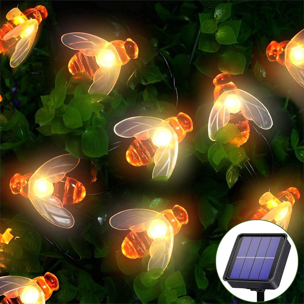 Solar Lichterkette Aussen, 30/50/60/100LED Honigbienen Lichterkette Warmweiß Wasserdichte 8 Modi Lichterkette Außen/Innen , Dekorativ für Garten, Rasen, Terrasse, Sommerfest, Party, Feiertag