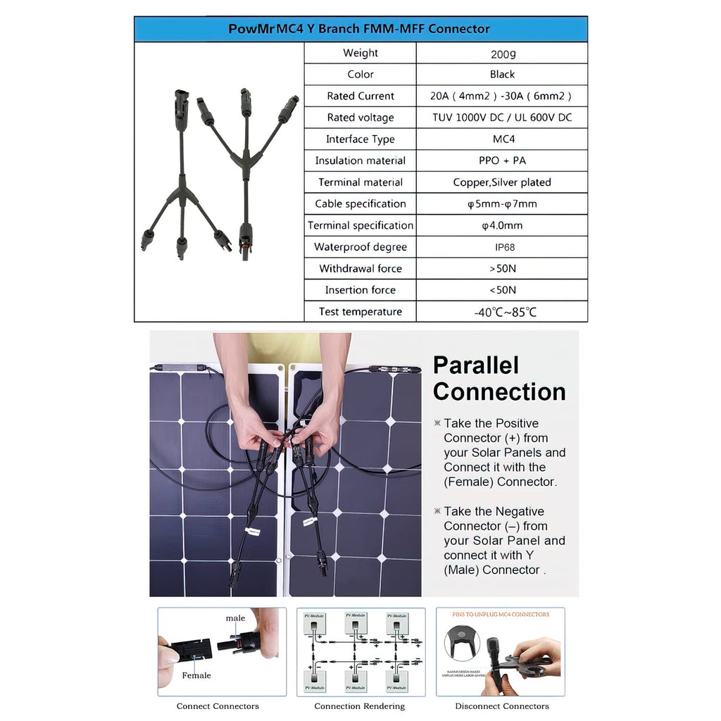 Solarpanel Kabel Solarkabel 1Y2 1Y3 1Y4 Verteiler Male Female Connector Photovoltaik Steckverbinder