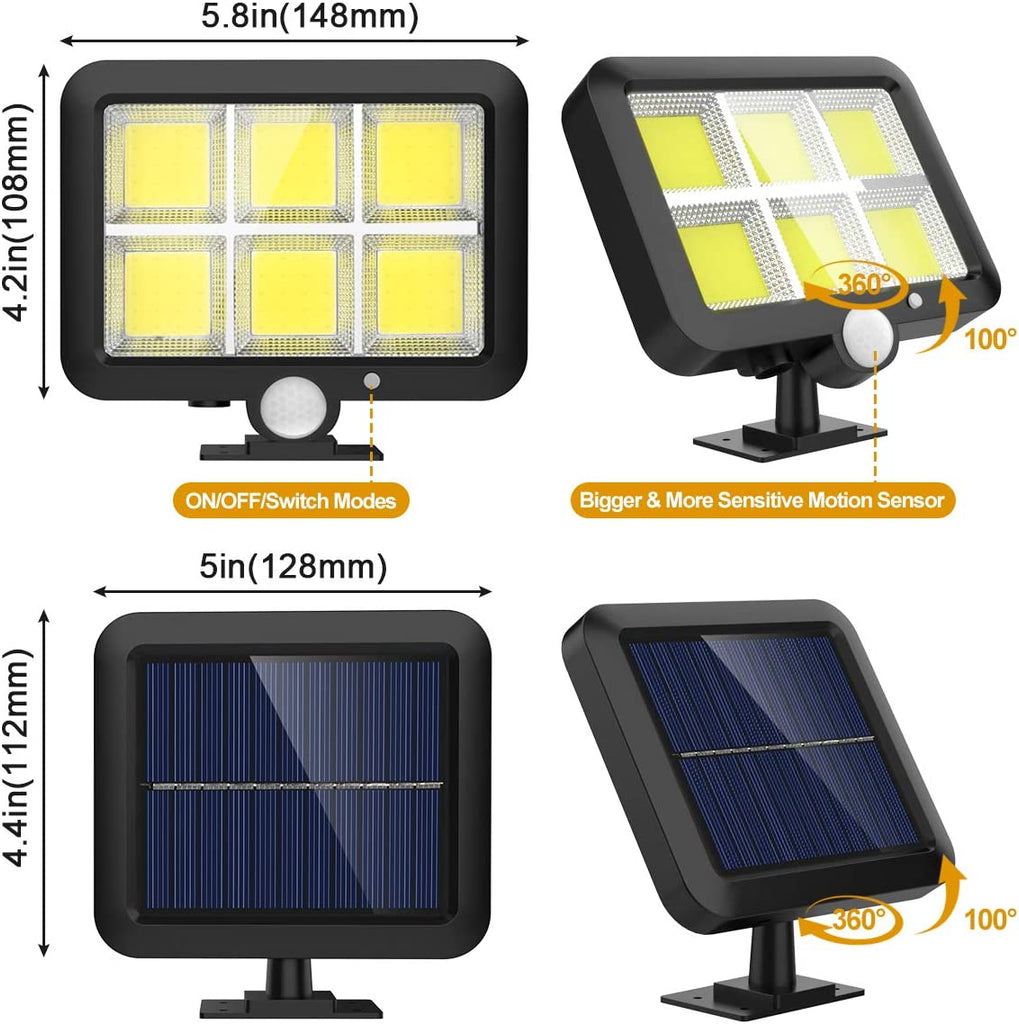 Solarlampen für Außen, 120 COB LED Superhell Solar Aussenleuchte mit Bewegungsmelder, 3 Modi Solar Bewegungsmelder Aussen mit 5M Kabel, IP65 Wasserdichte Solarleuchten für Garten (1 Stück) [Energieklasse A+++]