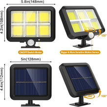 Laden Sie das Bild in den Galerie-Viewer, Solarlampen für Außen, 120 COB LED Superhell Solar Aussenleuchte mit Bewegungsmelder, 3 Modi Solar Bewegungsmelder Aussen mit 5M Kabel, IP65 Wasserdichte Solarleuchten für Garten (1 Stück) [Energieklasse A+++]