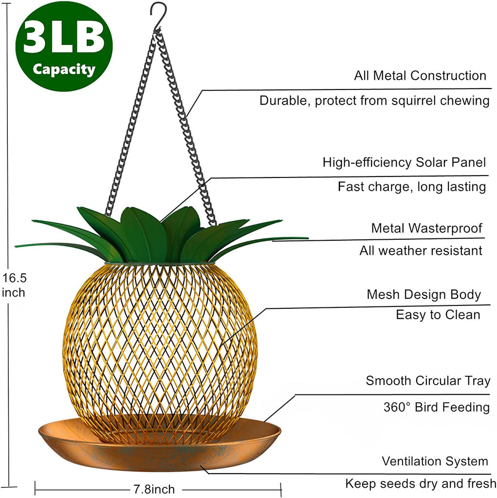 Solar Vogelfütterer, Ananas-form außerhalb hängendes Vogelhaus, Gartenlaterne Licht Vogelhaus Wandbehang im Freien Vogelhäuschen für die Fütterung von Wild Bird Garden Yard außerhalb Dekor