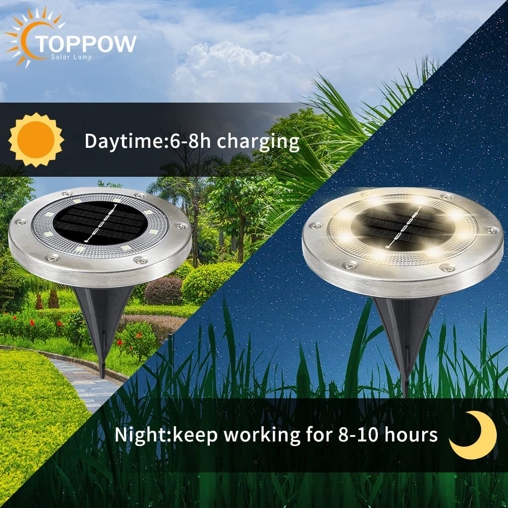 4/6 Stück Solar Bodenleuchten Solarleuchten für Garten 8 LEDs Solarlampen für Außen Edelstahl IP65 Wasserdichte, 3000K Warmweiß Solarleuchte für Rasen Auffahrt Gehweg Patio Garden