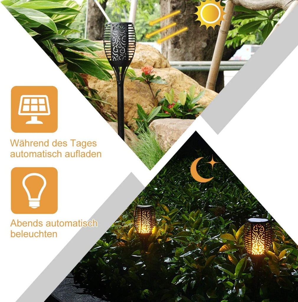 1/2/4 Stück GROßE Solar 96LEDs Garten Flammen Fackeln  Größe 78cm Länge mit  Wabendesign gartenfackeln für außen wasserdicht IP65, Automatische Ein/Aus für Garten, Hof, Balkon, Auffahrt, Weg