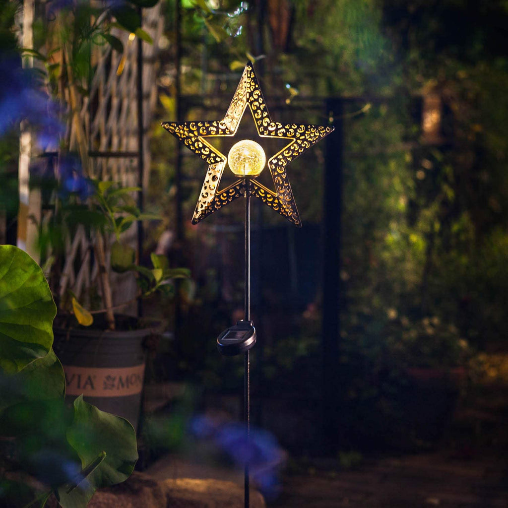 Solarlampe für Außen,  Metall Stern-Form Solarleuchten LED Stake Dekorative Gartenfahlständer Solarleuchten im Freien Gartendeko für Terrasse, Weg, Hof, Rasen