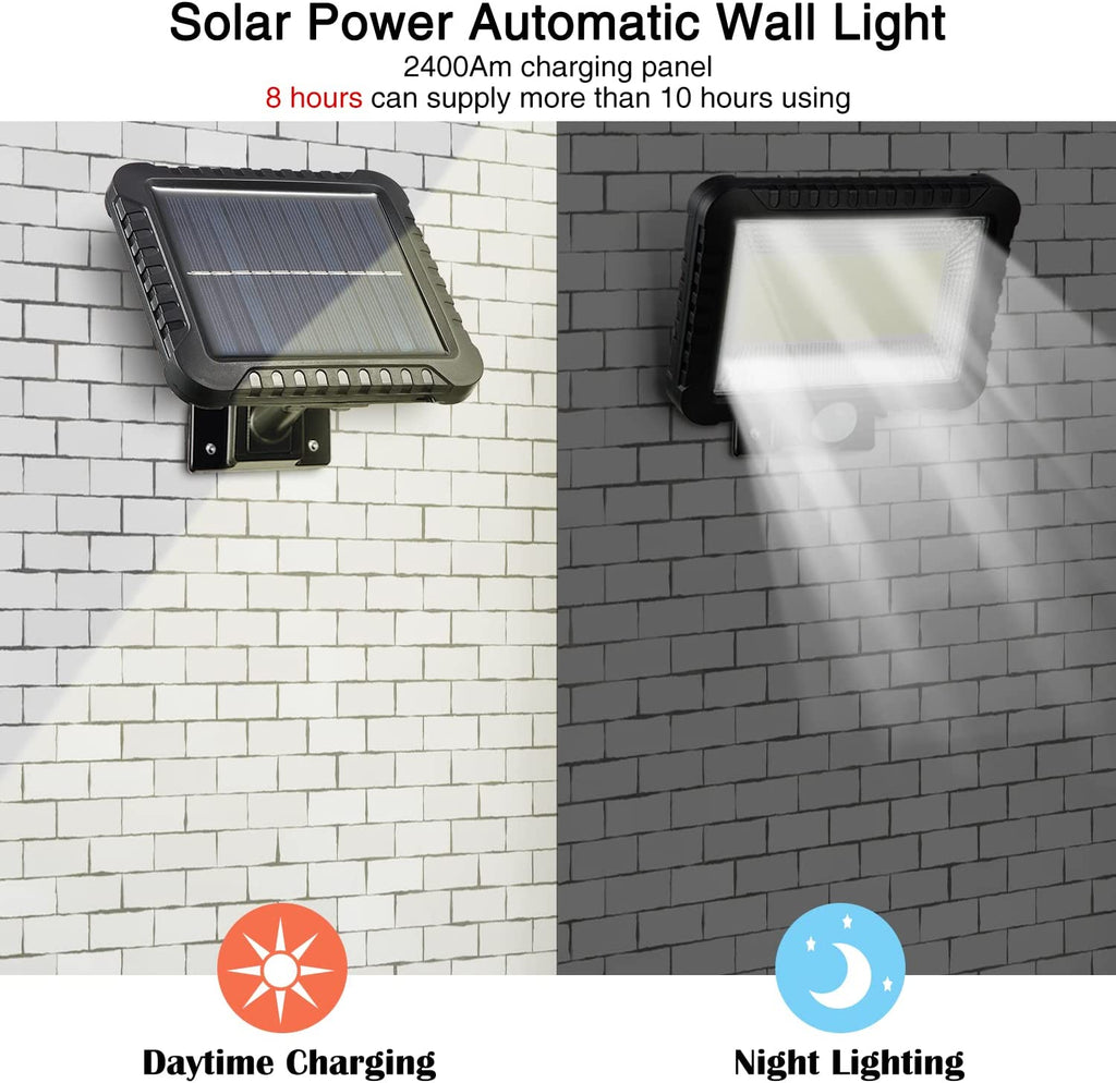 Solarlampen für Außen mit Bewegungsmelder, 100 LED IP65 Wasserdichte Strahler Außen 120° Superhelle Solarleuchten LED Solarleuchte für Wand Garage Schuppen mit 5m/ 16.5ft Kabel (1 Stücke)