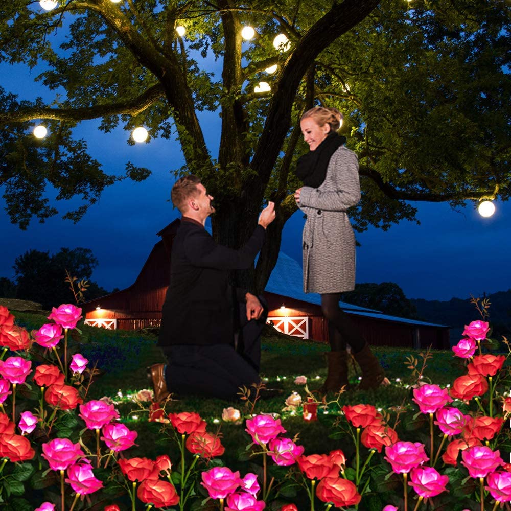 2/4 x Solarleuchten für Außen, Solar Rose mit 3 Farben Blume Licht für Garten , Solarrosen Wasserdicht Solarlampe für Balkon, Spazierweg Garten, Balkonkasten,Blumenkästen und Terrasse Dekoration