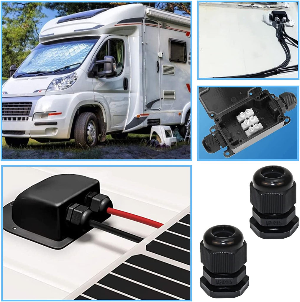 Weiss/Schwarz 1/2 Fach Solar Dachdurchführung 2-Fach für Wohnmobil, Boot und Caravan - wasserdichte Kabeldurchführung für Solaranlage, Sat-Anlage und Klimaanlage