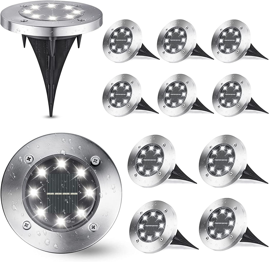 6/8/10 PCS 8 LEDs Solar Bodenleuchten Solarleuchten für Außen   Solar Bodenleuchte aussen Gartenleuchte Solarlampe led solar strahler Deko für Rasen,Gehweg,Pool,Terrassen Gehäuse Metallic-Silber, Farbton