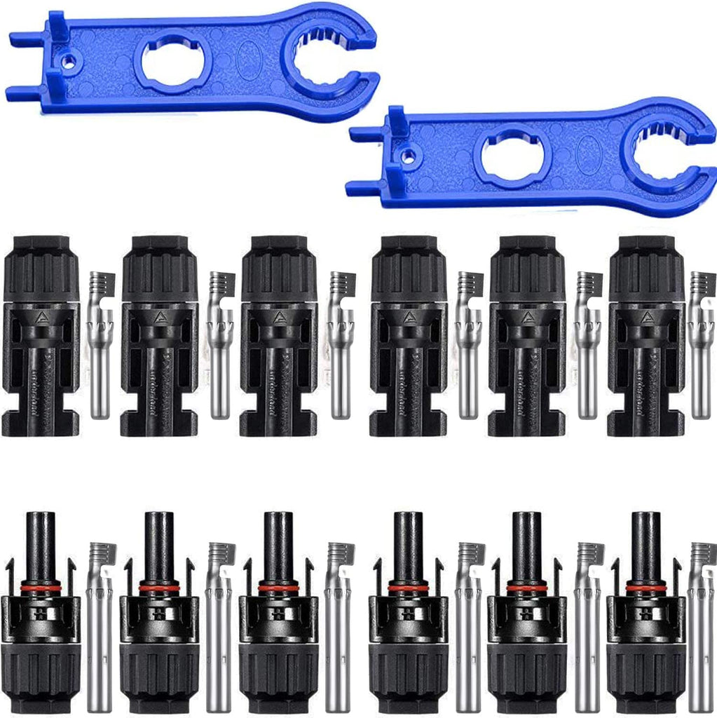 5/6/8/10/12/20/22 Männlich/Weiblich MC4 Solarpanel Kabelstecker, Solar Panel Kabel Anschlüsse Stecker, Photovoltaik Steckverbinder mit Schraubenschlüssel, Schwarz