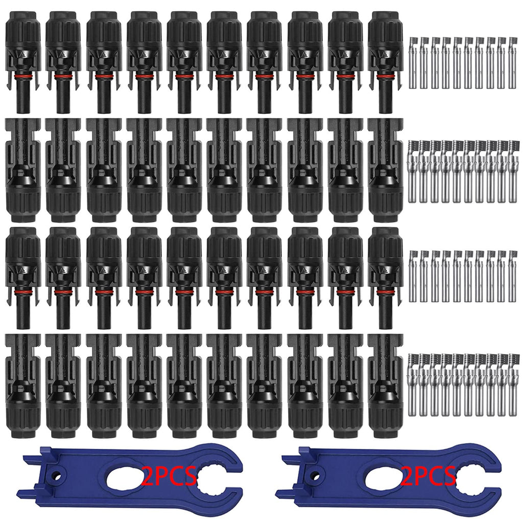 5/6/8/10/12/20/22 Männlich/Weiblich MC4 Solarpanel Kabelstecker, Solar Panel Kabel Anschlüsse Stecker, Photovoltaik Steckverbinder mit Schraubenschlüssel, Schwarz