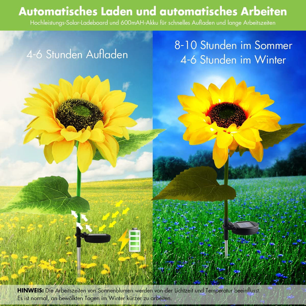 Solarlampen für Außen Deko, 2/4 Stück Solarleuchten für Außen Garten Deko, Wasserdicht Solar Gartenleuchte Dekoration, Sonnenblume Licht mit 20 LEDs für Garten, Terrasse, Rasen