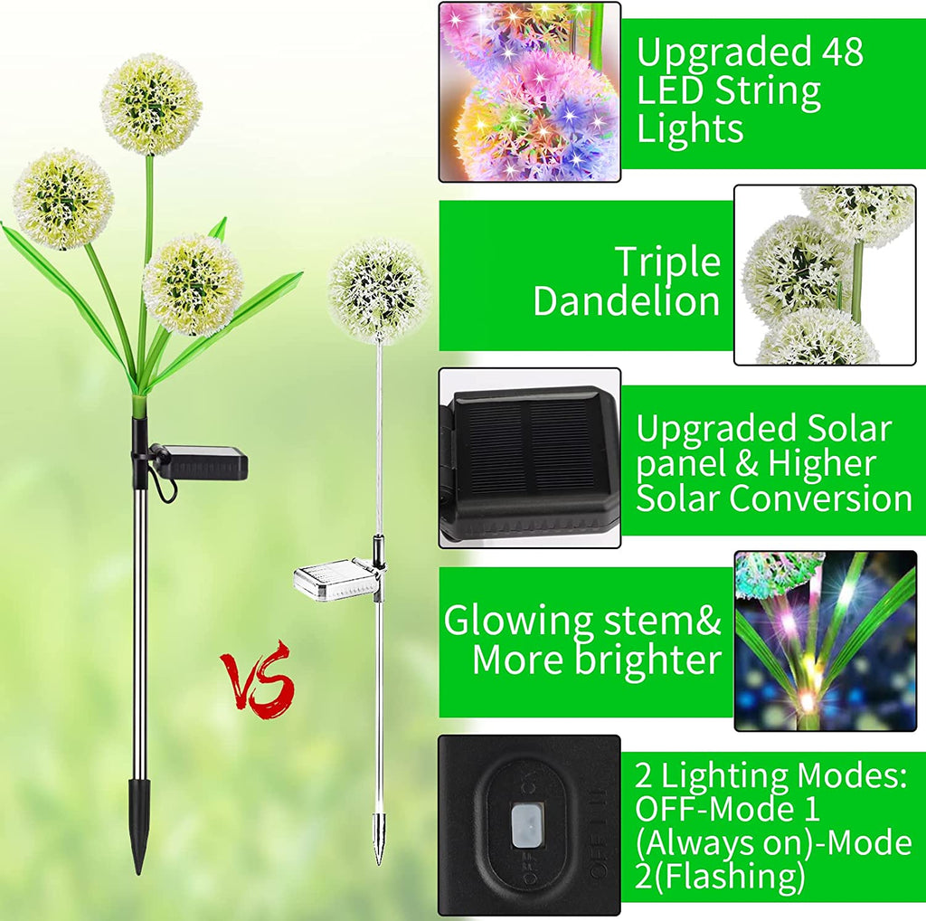 1/2/3 Stück Solarlampen für Außen Garten,  Solarleuchten Garten Deko Löwenzahn mit Farbwechsel LED, IP65 Wasserdicht Solar Blumen Lampe für Outdoor, Rasen, Balkon, Terrasse, Hof