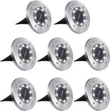 Laden Sie das Bild in den Galerie-Viewer, 6/8/10 PCS 8 LEDs Solar Bodenleuchten Solarleuchten für Außen   Solar Bodenleuchte aussen Gartenleuchte Solarlampe led solar strahler Deko für Rasen,Gehweg,Pool,Terrassen Gehäuse Metallic-Silber, Farbton