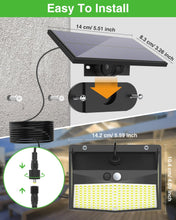 Laden Sie das Bild in den Galerie-Viewer, Solarlampen für Außen, 318 LEDs Solarleuchte Aussen mit Bewegungsmelder, IP65 Wasserdichte, 120°Beleuchtungswinkel, Solar Wandleuchte für Garten mit 5m Kabel [Energieklasse A++