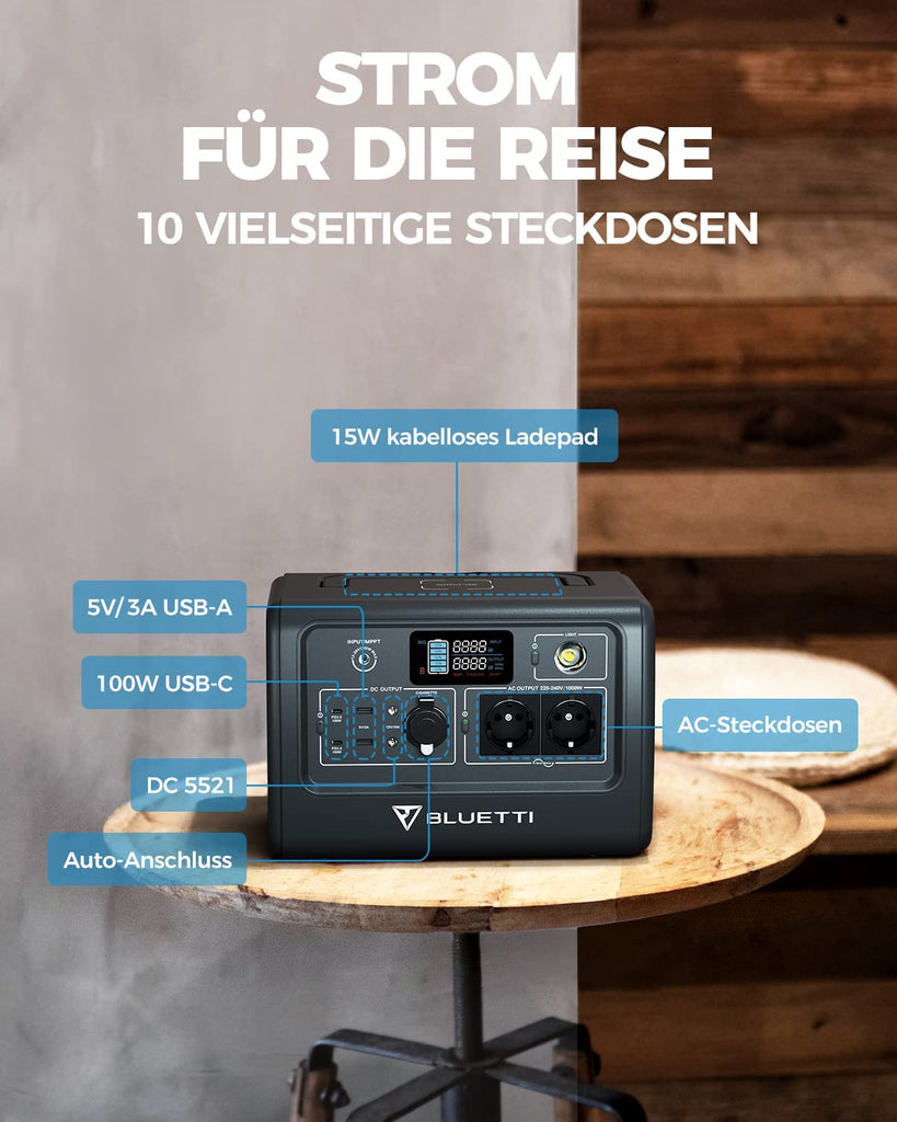 BLUETTI Tragbare Powerstation EB70, 716Wh LiFePO4 Batterie-Backup mit 2 1000W AC Ausgängen (1400W Peak), 100W Typ-C, Solargenerator für Autoreisen, Netzunabhängig, Stromausfälle (Solarpanel Optional)