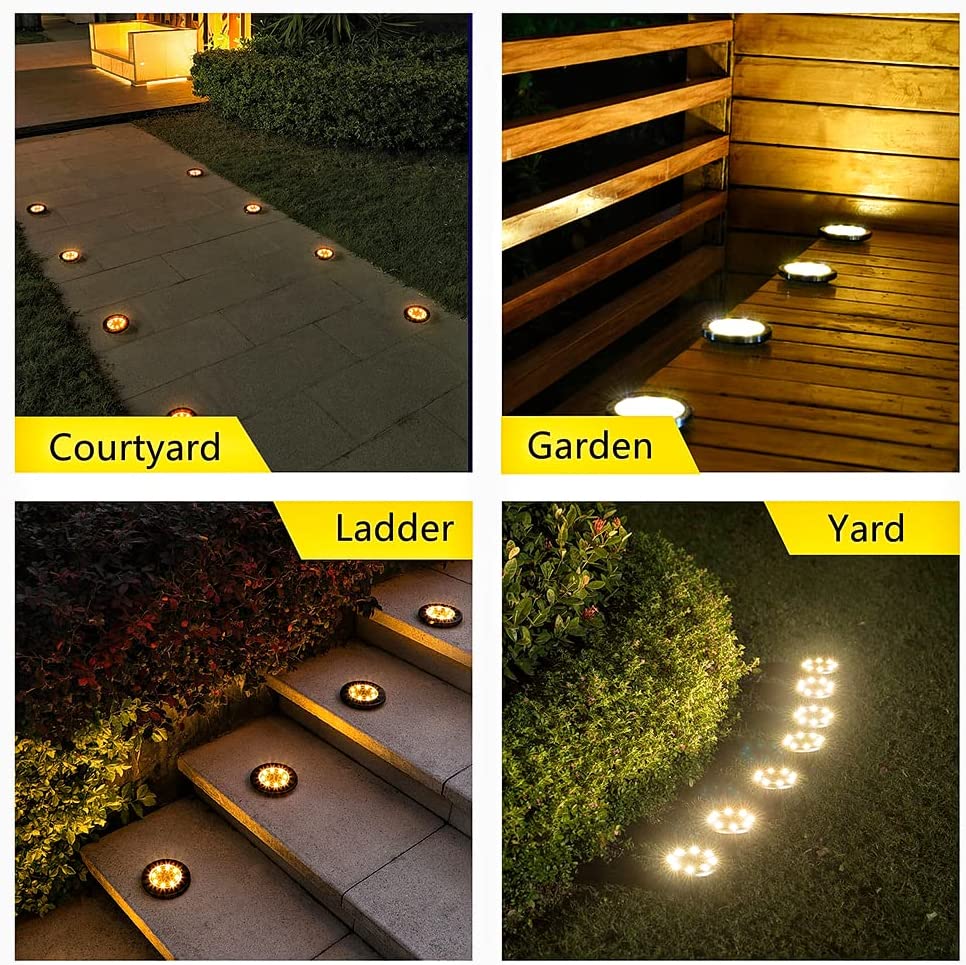 4/6 Stück Solar Bodenleuchten Solarleuchten für Garten 8 LEDs Solarlampen für Außen Edelstahl IP65 Wasserdichte, 3000K Warmweiß Solarleuchte für Rasen Auffahrt Gehweg Patio Garden