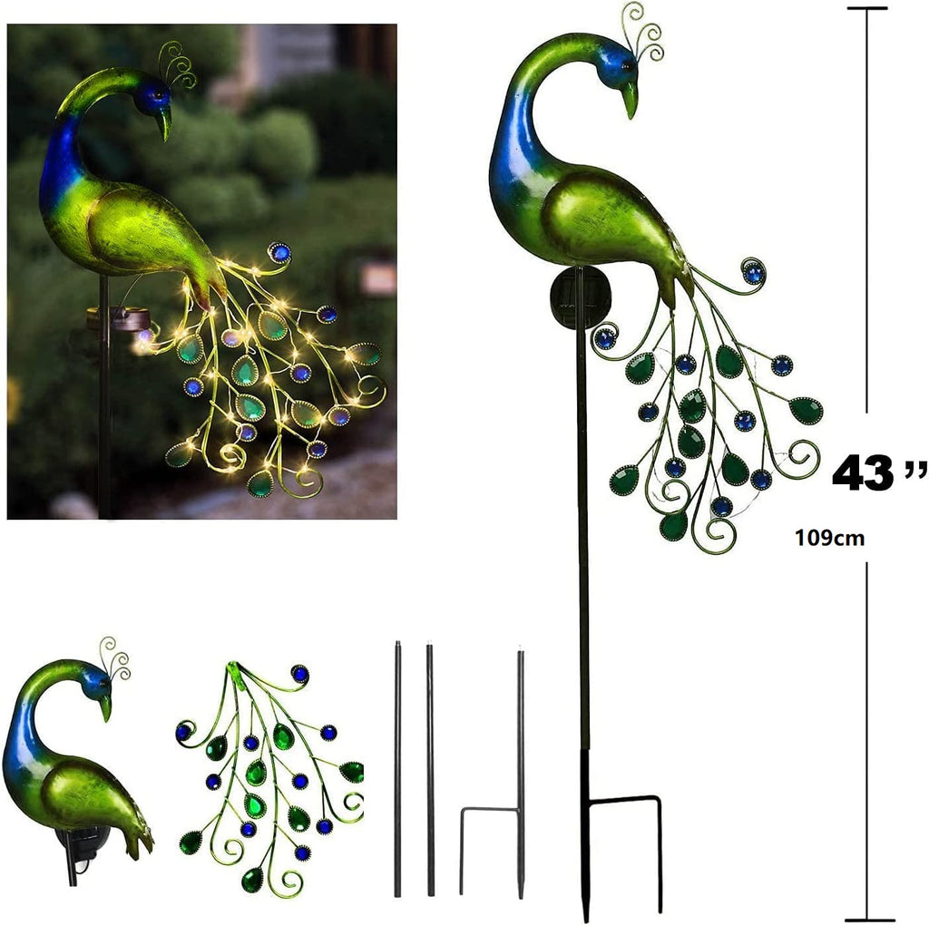 Solar Gartenleuchte Metall Pfau Gartendeko Wasserdicht Pfau Solar Pfahl Lichter für Outdoor Patio Hof Dekorationen