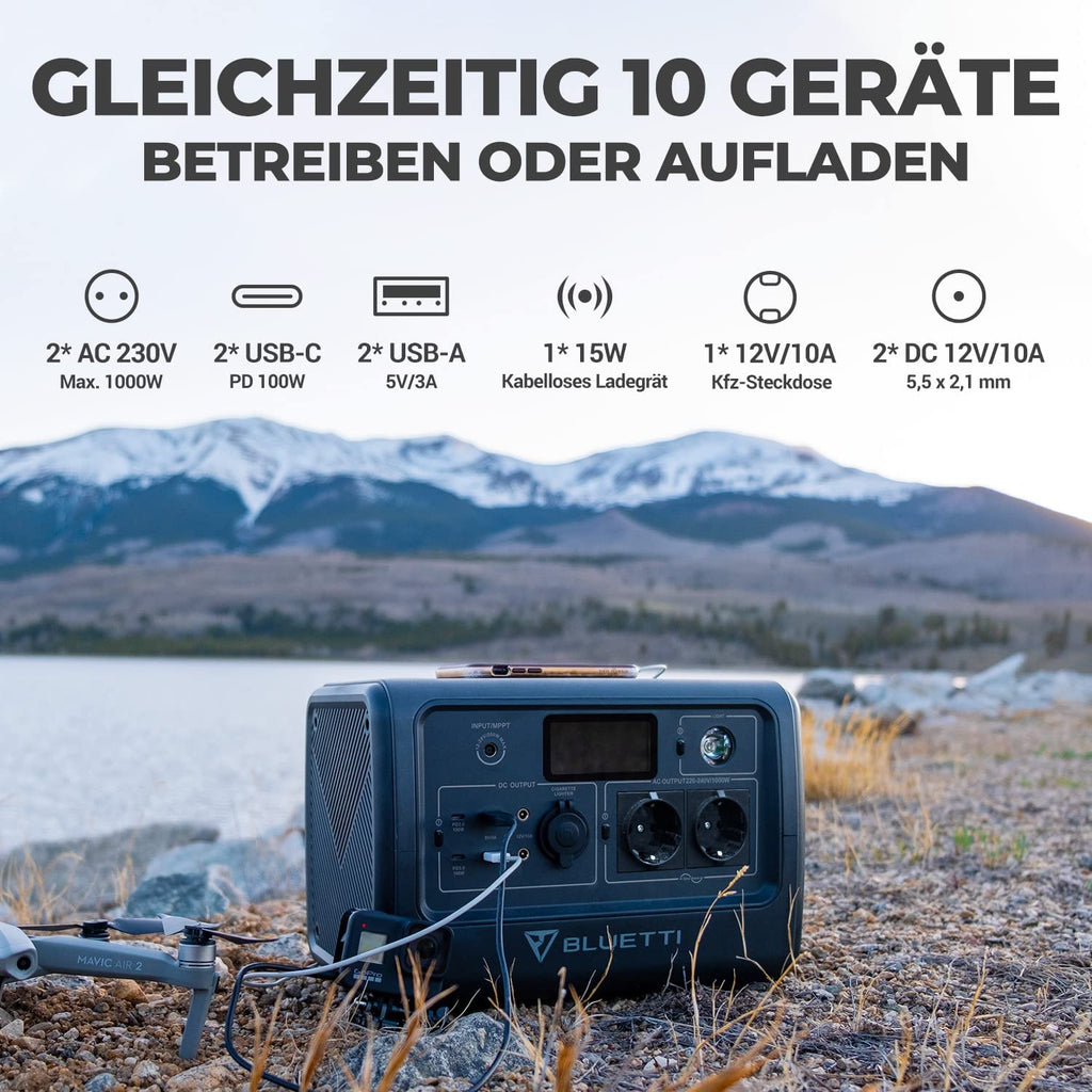 BLUETTI EB70 716Wh/1000W Tragbares Kraftwerk mit PV120 120W faltbarem Solarpanel, LiFePO4 Akku mit 2 AC Steckdosen, Solargenerator für Outdoor Camping Home Vanlife Off Grid Emergency