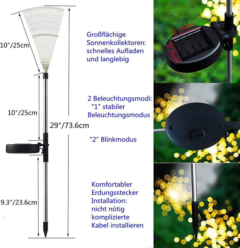 Solarlampen für Außen Garten,2/4 Pack 120 Led Feuerwerk Licht,Garten Solarleuchten Wetterfest mit Stetiger und blinkender Modus,Solarleuchten für Außen,Terrasse, Bürgersteig,Gartendeko