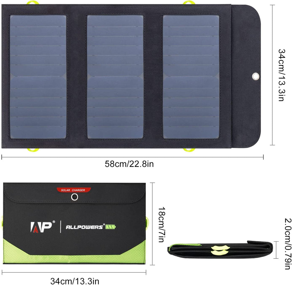 ALLPOWERS 5V 21W Solar Panel, Tragbares Solarladegerät, 3 USB-Ausgangs & 2 USB-Eingangs Wasserdichtes Faltbares Solarpanel, Solar Ladegerät, Solar Powerbank für Smartphone, Tablets, Outdoor, Camping