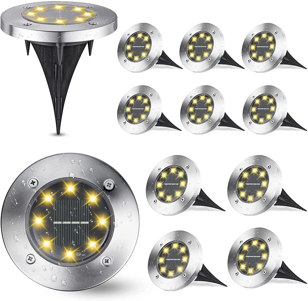 6/8/10 PCS 8 LEDs Solar Bodenleuchten Solarleuchten für Außen   Solar Bodenleuchte aussen Gartenleuchte Solarlampe led solar strahler Deko für Rasen,Gehweg,Pool,Terrassen Gehäuse Metallic-Silber, Farbton