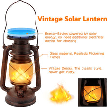 Laden Sie das Bild in den Galerie-Viewer, Led Vintage Solar Laterne Solar-LED-Sturmlampe Warmweiß Ultra Helle Solarlaterne Für außen Retro Design Led Laterne Outdoor Mit Flammen-Effekt Wasserdicht Campinglampe Für Garten,Draußen