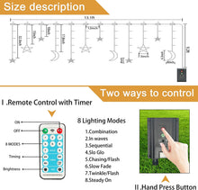 Laden Sie das Bild in den Galerie-Viewer, Solar Lichterkette mit LED Kugel 12 Stern-Mond Stern-Stern Sterne Mond Lichtervorhang 123 Leuchtioden Lichtervorhang 8 Modi Innen &amp; Außenlichterkette Wasserdicht Dekoration für Weihnachten