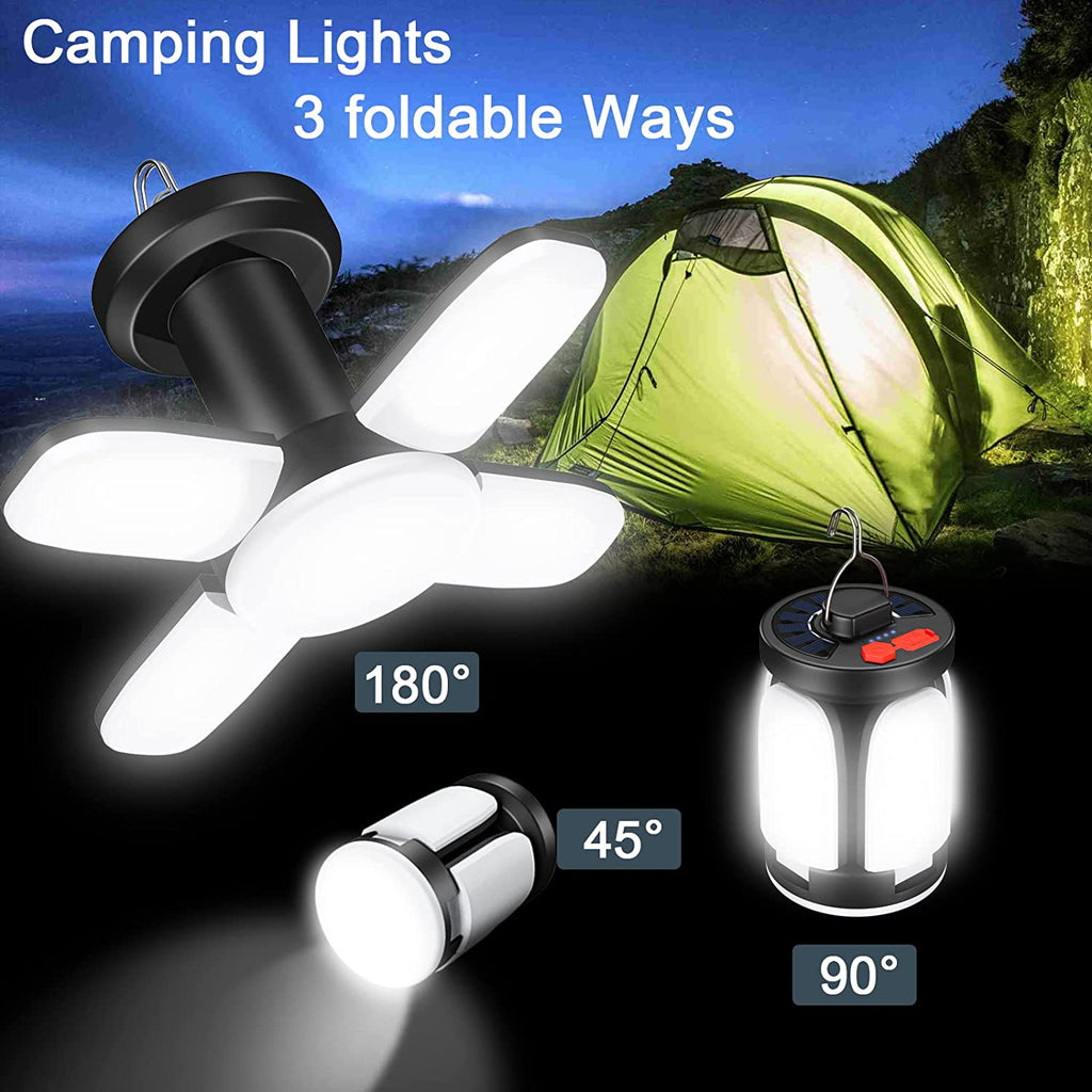 Solar Campinglampe LED Aufladbar 4500mAh Akku 1000 Lumen Polygon Lampe Ausklappbar 6 Lichtmodi Notstrombank für Stromausfällen Wandern Notfall Angeln