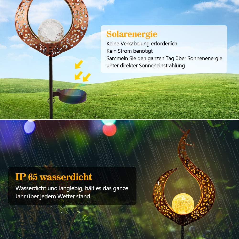 Solarlampe für Außen,Metall Aushöhlen LED Stake Dekorative Gartenfahlständer Solarleuchte im Freien Gartendeko für Terrasse, Weg, Hof, Rasen, Patio