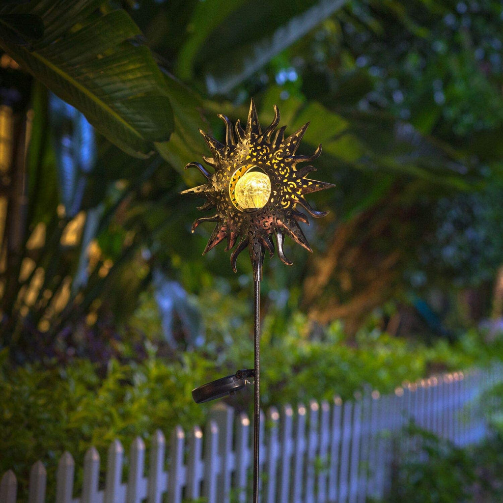 Solarlampe für Außen,  Metall Sonne-Form Solarleuchten LED Stake Dekorative Gartenfahlständer Solarleuchten im Freien Gartendeko für Terrasse, Weg, Hof, Rasen