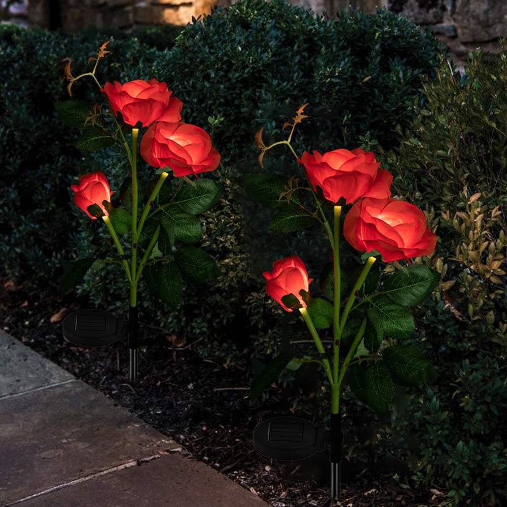 2/4 x Solarleuchten für Außen, Solar Rose mit 3 Farben Blume Licht für Garten , Solarrosen Wasserdicht Solarlampe für Balkon, Spazierweg Garten, Balkonkasten,Blumenkästen und Terrasse Dekoration