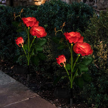 Laden Sie das Bild in den Galerie-Viewer, 2/4 x Solarleuchten für Außen, Solar Rose mit 3 Farben Blume Licht für Garten , Solarrosen Wasserdicht Solarlampe für Balkon, Spazierweg Garten, Balkonkasten,Blumenkästen und Terrasse Dekoration