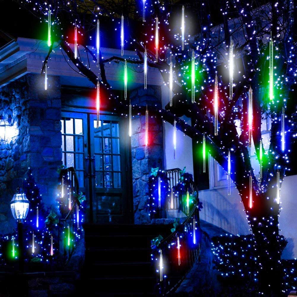 Solarlicht Außen,30CM/50CM/80CM 8 Tubes Meteorschauer Regen Lichter,Solar Weihnachten Lichterkette Wasserdichte 192/288/576LEDs Tropfen Lichter für Hochzeit Party Garten Baum Hause Dekoration Außen