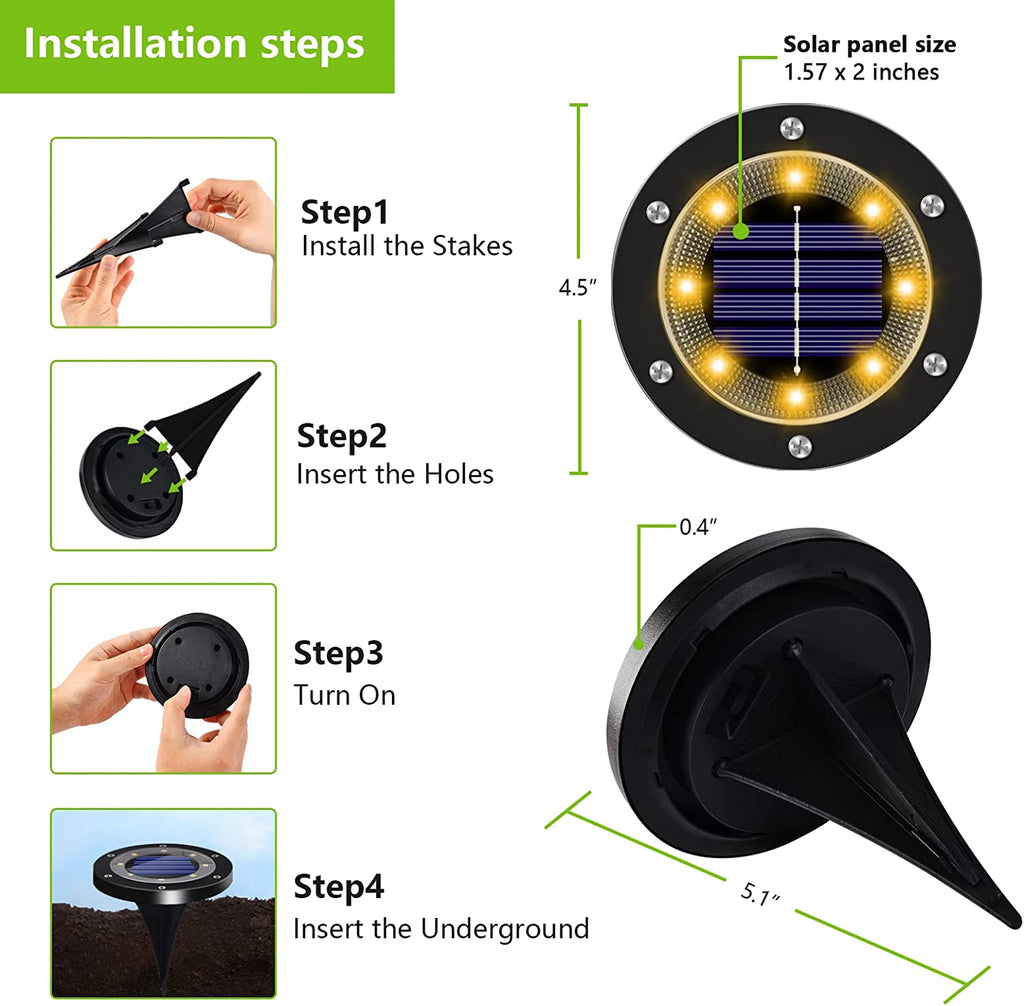 4/6 Stück Solar Bodenleuchten Solarleuchten für Garten 8 LEDs Solarlampen für Außen Edelstahl IP65 Wasserdichte, 3000K Warmweiß Solarleuchte für Rasen Auffahrt Gehweg Patio Garden